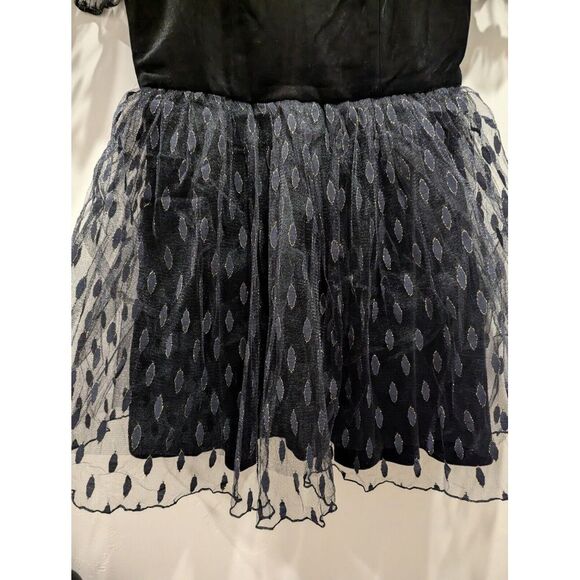 Disturbia Embroidered Tulle Puff Mini Dress Sz 6 Black Velvet Lace Romantic Goth - Picture 5 of 11